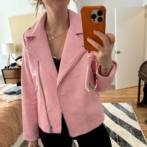 Zara pink vegan leather motorcycle jacket